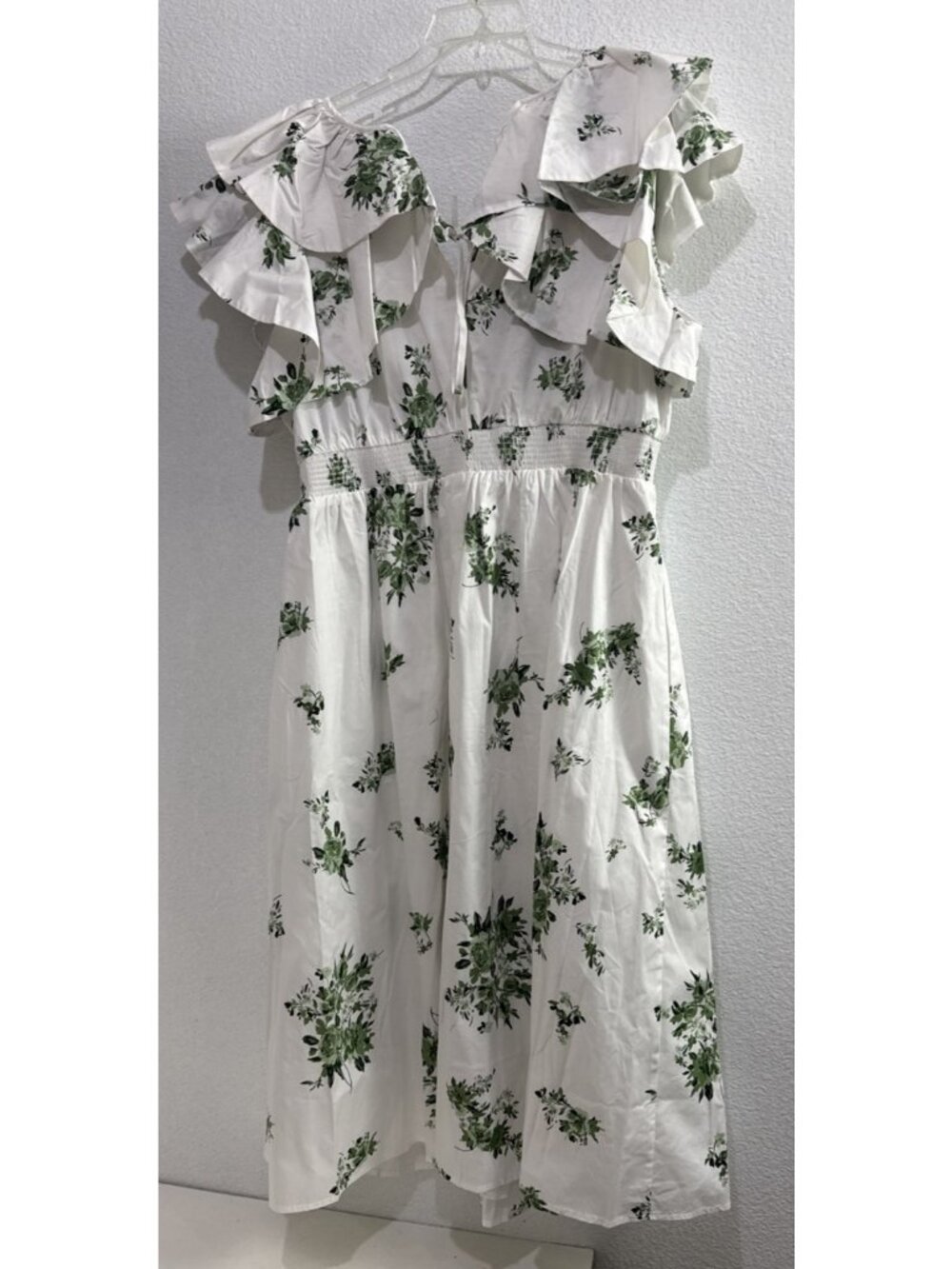 SugarLips Ria Floral Santana Tie Back Midi Emerald White Dress Plus Size 2X - Picture 9 of 12